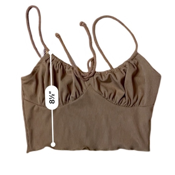 Shein Women’s Tan Ribbed Cottage Crop Top with Ruffle Hem - Picture 8 of 9